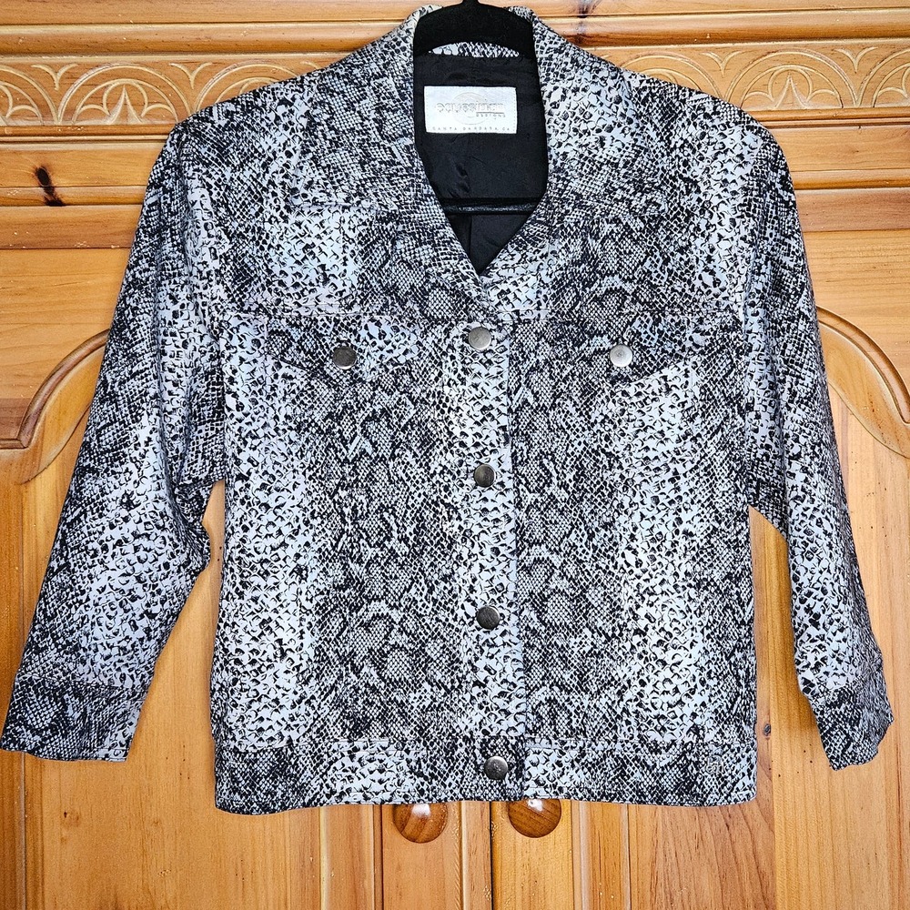 Vintage 90s Blue Tint Equestrian Designs Snake Print Button Up Jacket Size Small